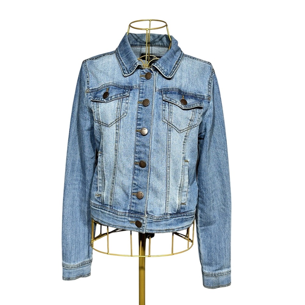 Jou Jou Women's Denim Jeans Jacket Size Medium Distressed Button Up